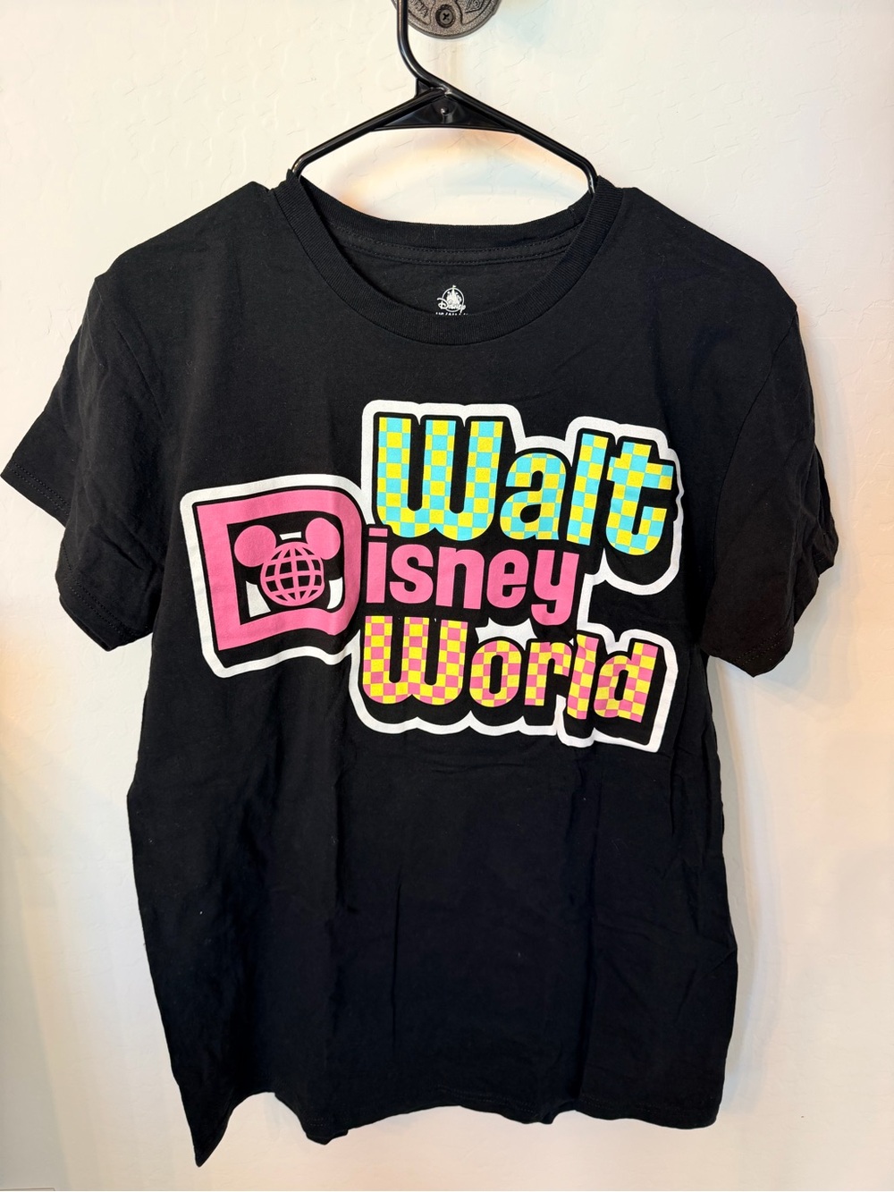 Disney Black Short Sleeve Tee with Neon Walt Disney World Graphic